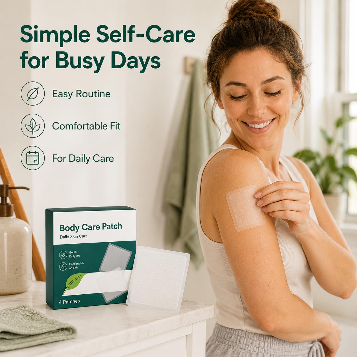 Body Care Patches,Square Patch,Wearable Body Patches for External Use, Soft Surface Daily Comfort Patch, for Home, Office, Travel (4 Count/1box)
