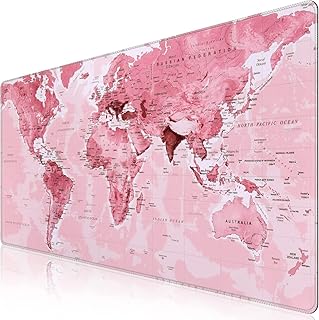 iCasso Large Gaming Mouse Mat,900 x 400mm Extended Large Size Mousepad,XXL Mouse Pad Non-slip Rubber Base and Waterproof Surface Mouse Desk Pad Keyboard Pad for Laser/Optical Mice-Pink Map