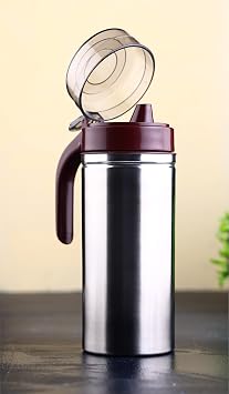 GANESH Multipurpose Stainless Steel Handy Oil Pourer, Food Grade Plastic Olive Oil, Vinegar Dispenser, Dust and Leak Proof Jar, Multicolour 1000 ML
