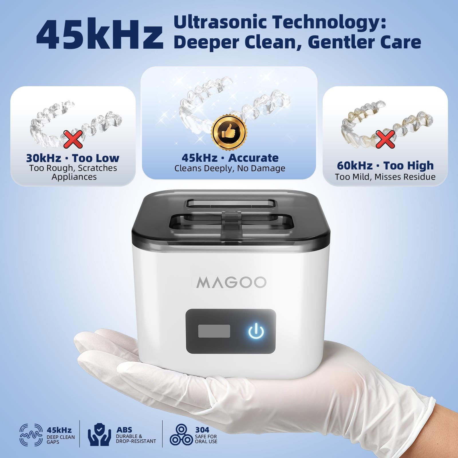 Dispositivo di pulizia a ultrasuoni, per allineatori, guardie notturne, parapensi, testine per spazzolino da denti, detergente per gioielli e dentisti, 45 kHz 200 ml, doppia modalità