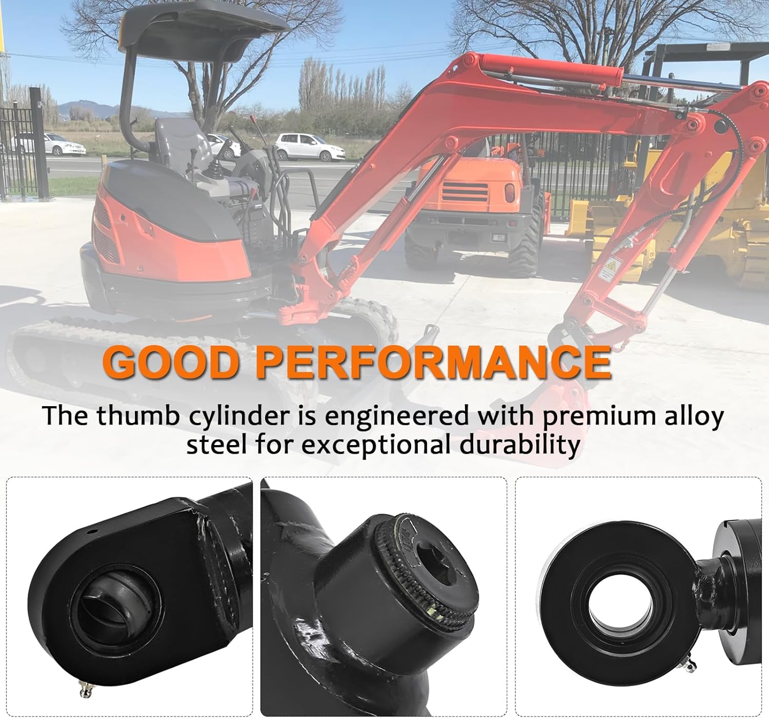 70091-00096 Thumb Cylinder Compatible with Kubota Mini Excavator KX91‑3 KX121‑3 U25 U35 U45 KX057 KX057-4 Single Hole Hydraulic Cylinder Replace# 7009100096