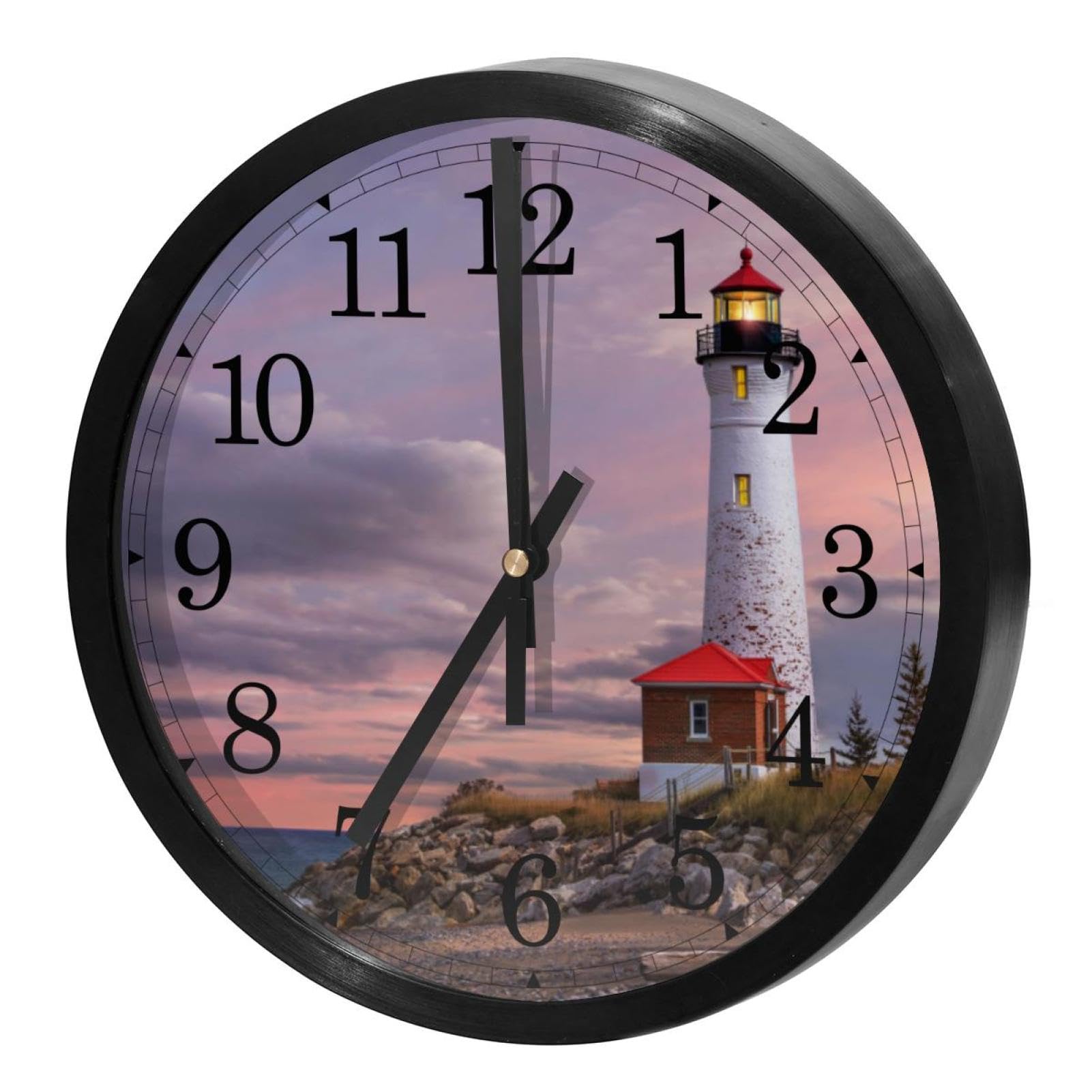 Horloge murale silencieuse sans tic-tac ronde à quartz phare côtier nature