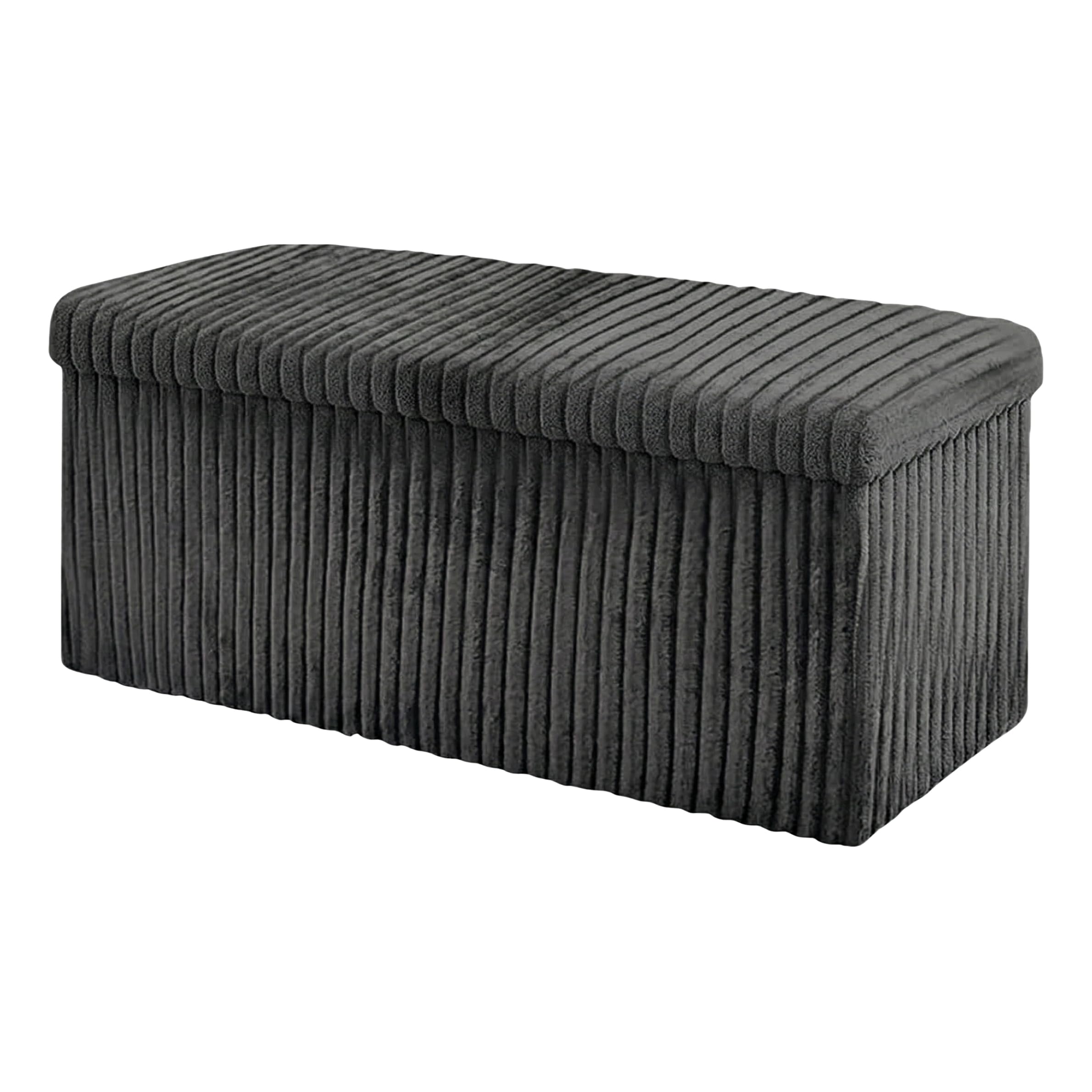 Dolce Vari Corduroy Foldable Ribbed Storage Bench – Soft Fabric Ottoman for Bedroom, Living Room & Entryway (Grey/Charcoal, Large)