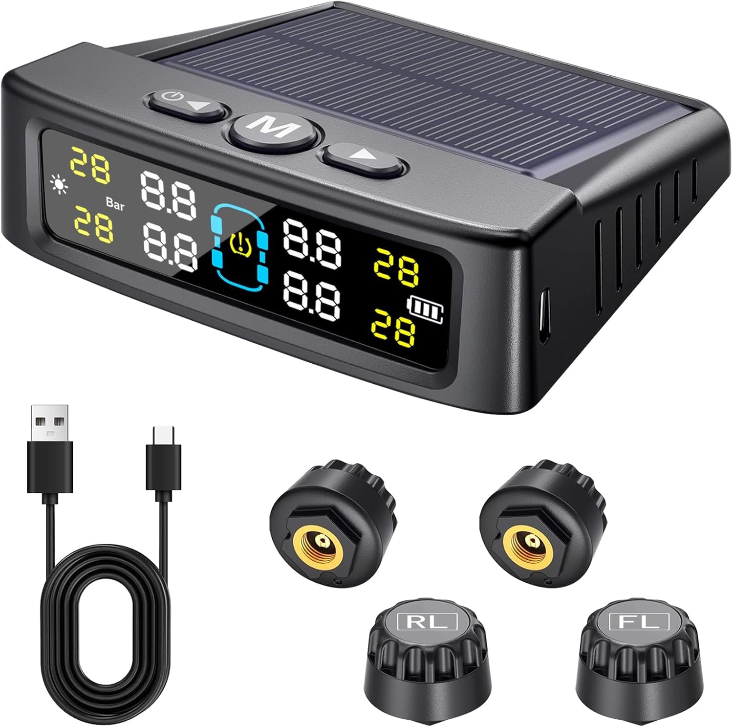 RV Tire Pressure Monitoring System,2026 Upgrade Tire Pressure Monitor with Solar Charge,TPMS with 4 Sensors 6 Alarm Modes,0-87PSI for RV/Trailer/Truck