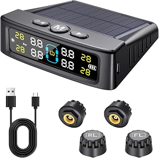 RV Tire Pressure Monitoring System,2026 Upgrade Tire Pressure Monitor with Solar Charge,TPMS with 4 Sensors 6 Alarm Modes,0-87PSI for RV/Trailer/Truck