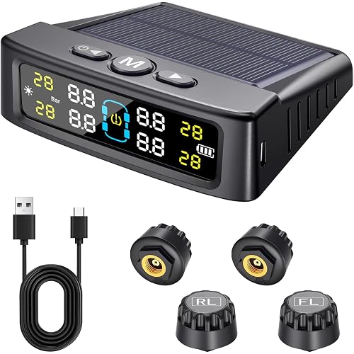 RV Tire Pressure Monitoring System,2026 Upgrade Tire Pressure Monitor with Solar Charge,TPMS with 4 Sensors 6 Alarm Modes,0-87PSI for RV/Trailer/Truck