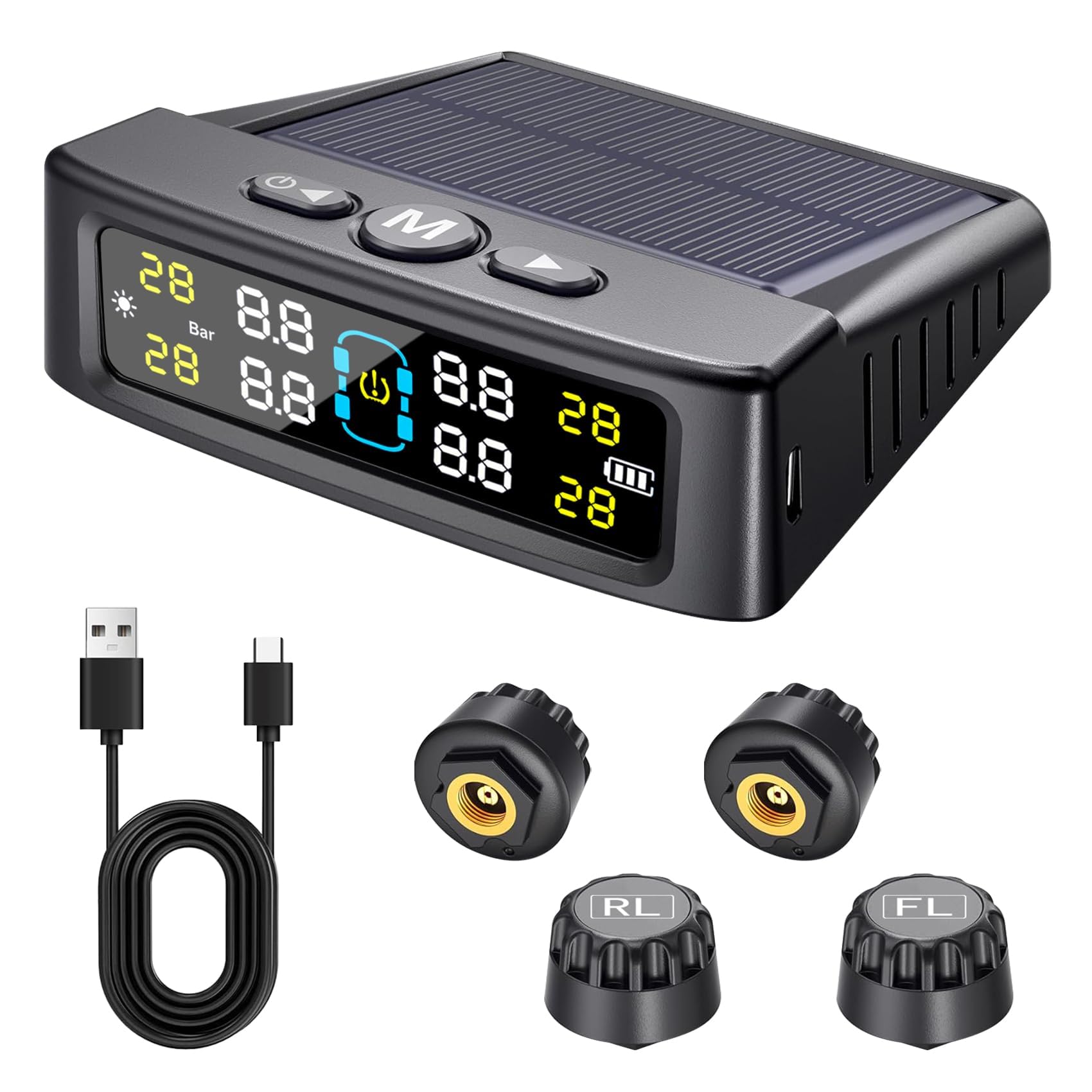 RV Tire Pressure Monitoring System,2026 Upgrade Tire Pressure Monitor with Solar Charge,TPMS with 4 Sensors 6 Alarm Modes,0-87PSI for RV/Trailer/Truck