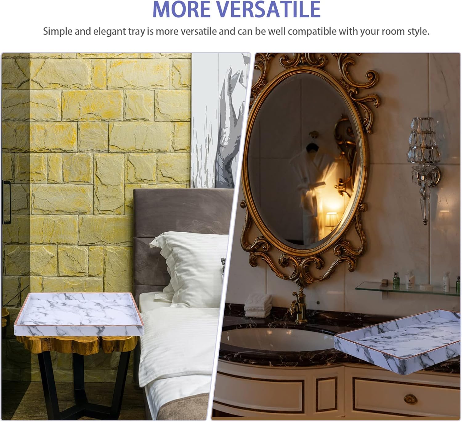 1pc Marble Grain Storage Tray Multi-Purpose Bathroom Organizer for Jewelry Perfumes and Toiletries Decor for Living Spaces and Vanity