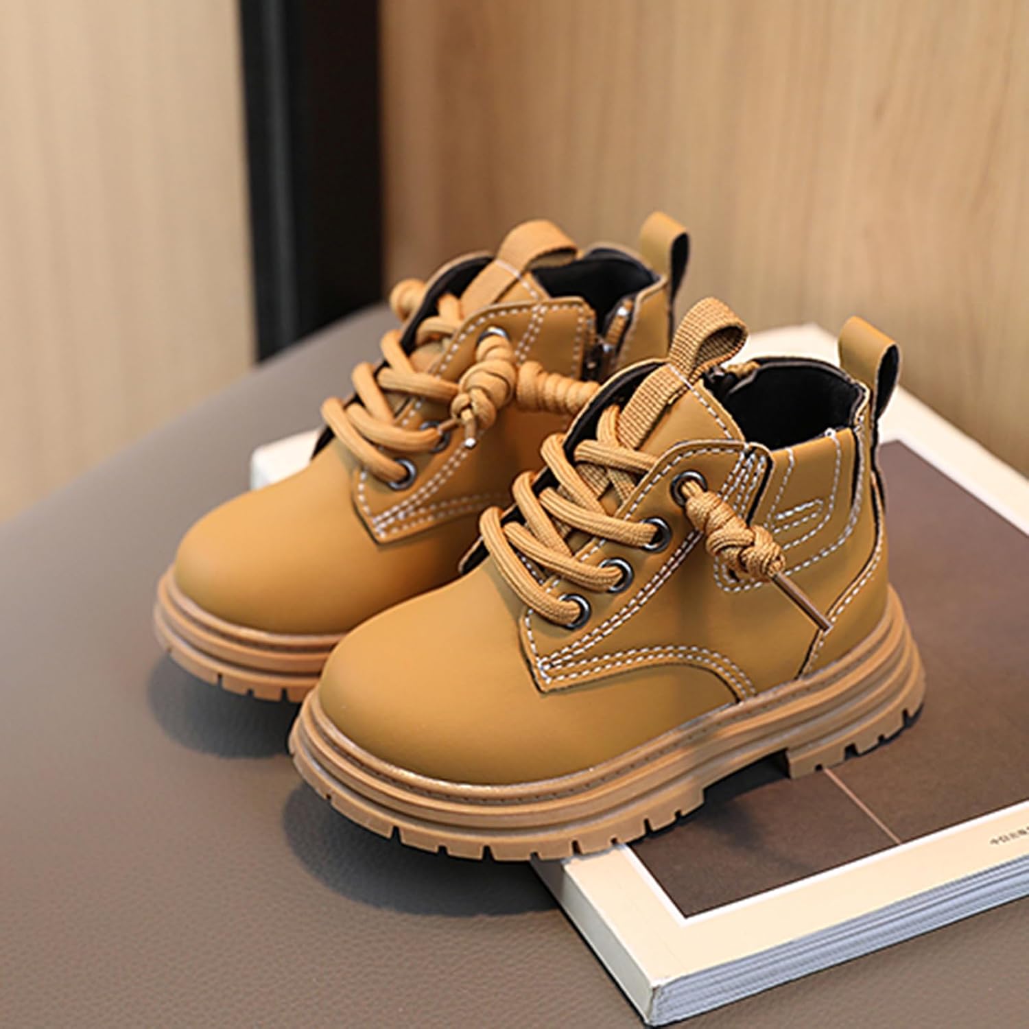 Toddler Boys Girls Combat Ankle Boots Little Kids Chelsea Fall Winter Snow Hiking Work Booties Waterproof Leather Outdoor Shoes