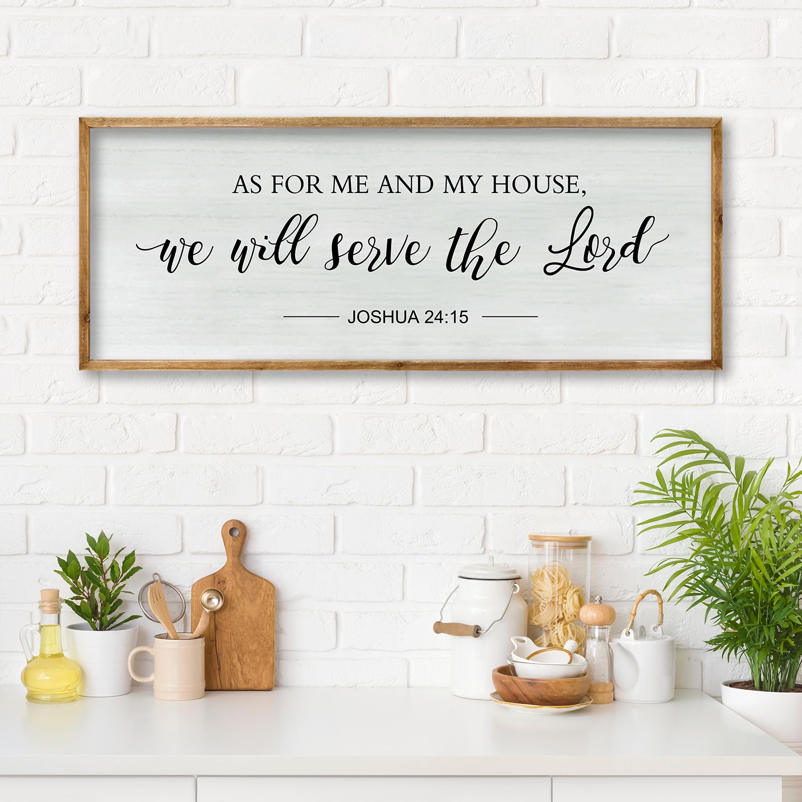 RLWangChao Decorazione da parete con cornice in legno "As for Me and My House We Will Serve the Lord", 81 x 30 cm, con cornice in legno, con dedica della Bibbia, da appendere (legno)