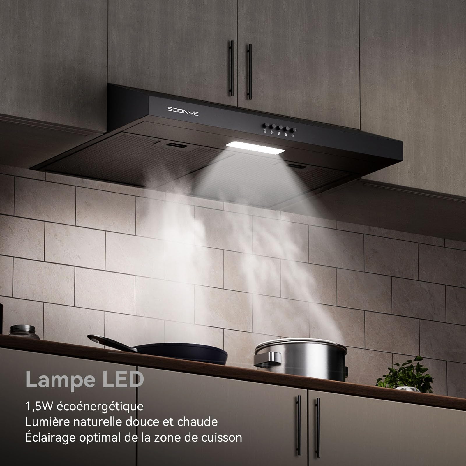 Hotte Aspirante 60cm Classe A+++ 220 m³/h Cuisine Noir