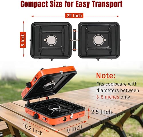 Miniatura 6 de SHINESTAR Estufa de campamento de doble quemador con bolsa de transporte, estufa portátil plegable para campamento, estufa de campamento de 17000