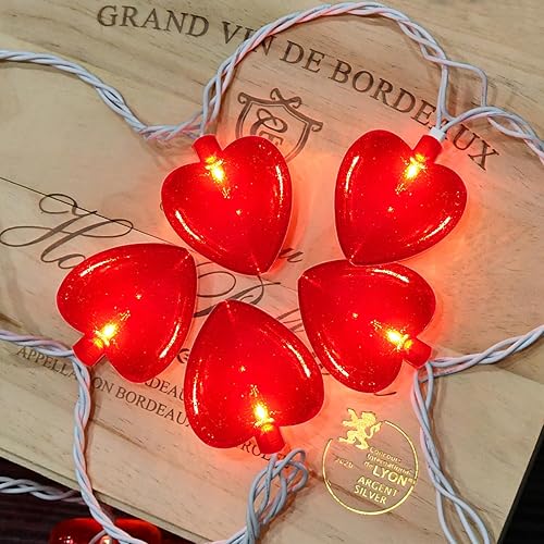 Miniatura 3 de Guirnalda de luces de hadas de corazón rojo de 8.5 pies, luces de decoración del día de San Valentín con 10 luces de corazón 3D rojas, luz de