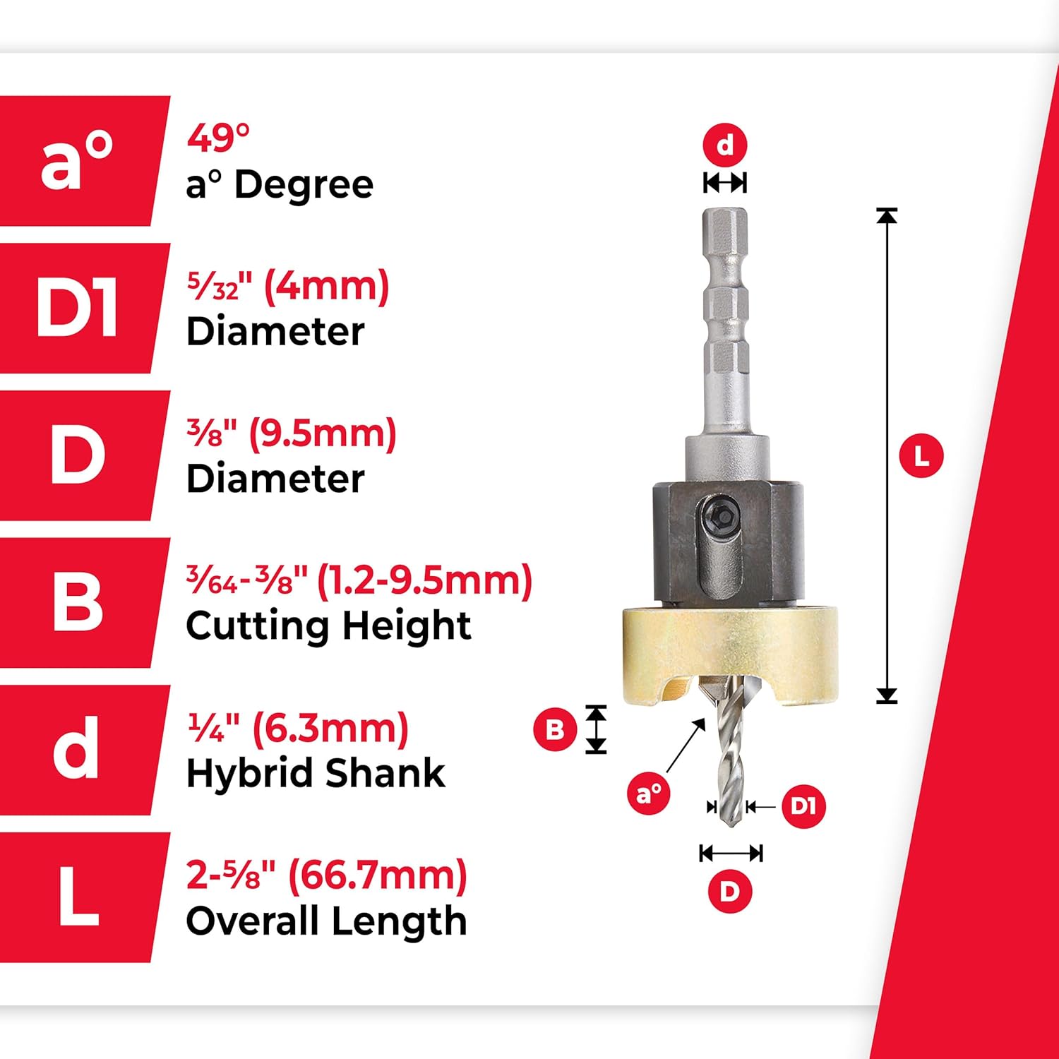 Amana Tool Carbide Tipped Countersink Drill Bit and Depth Stop, Compatible with Festool CENTROTEC, 55336, 3/8 D x 5/32 Drill Dia x 1/4 Inch Shank