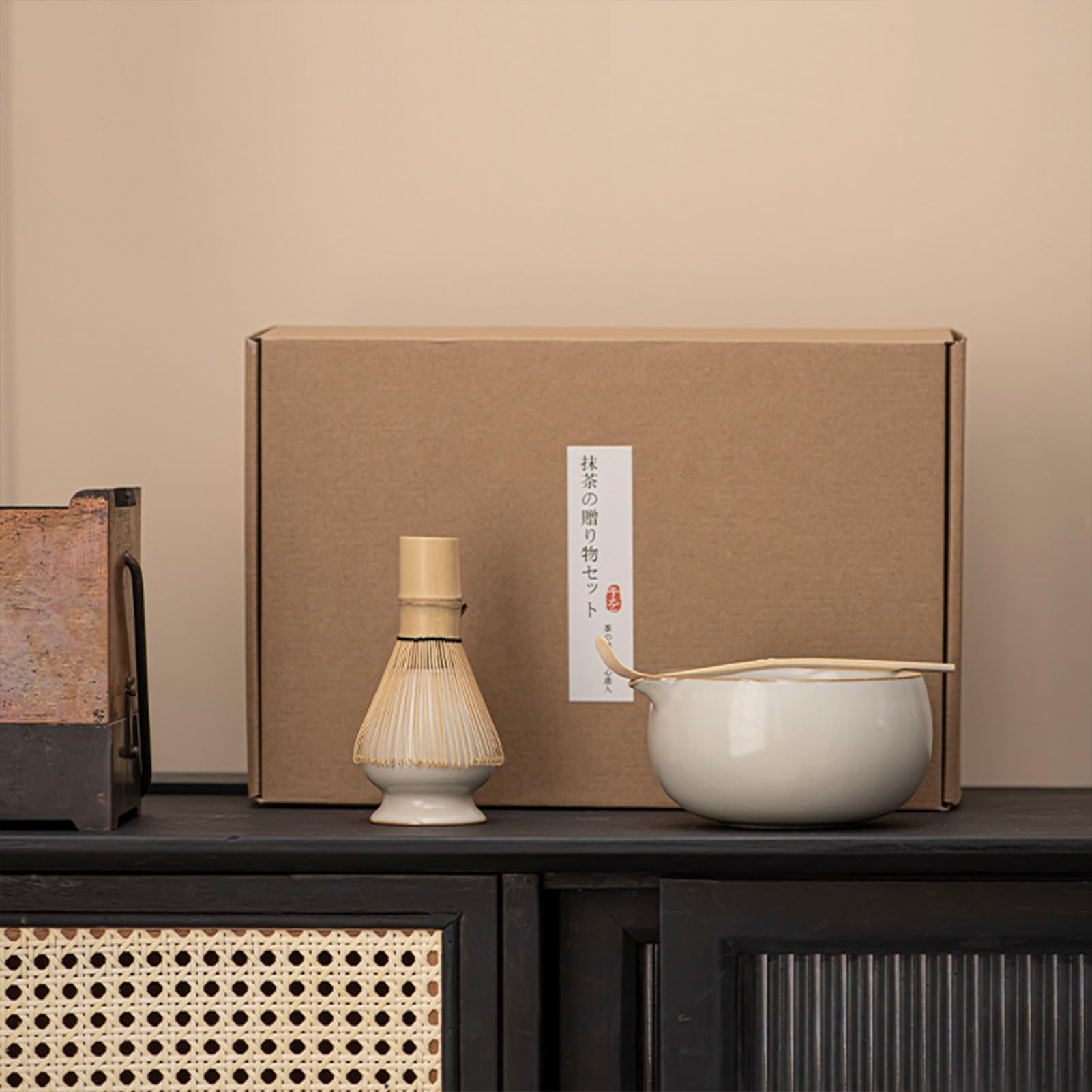 4 Pcs Service À Thé Japonais, Matcha Whisk Set Matcha Bowl, Support De Fouet À Matcha Kit, Set Fouet À Matcha, Ensemble De Fouet À Matcha,Ensemble Bol À Whisky Matcha (Beige)