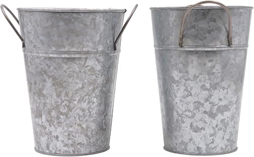 Set of 2 Galvanized Finish Bucket Vase with PVC Liner 5" Dia x 7" H, Ideal Gift for Floral Arrangements Wedding Home Office Party DIY Indoor Outdoor Garden Patio