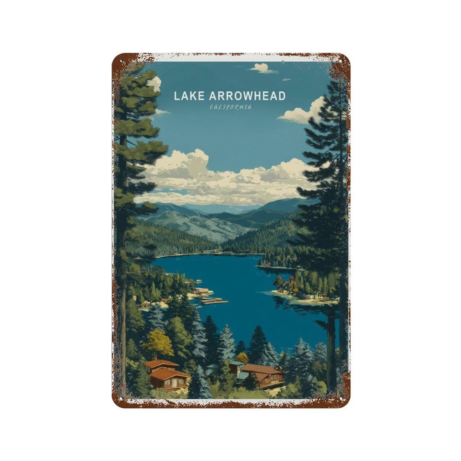 xiaoxiaoshen Lake Arrowhead Travel View, California Wall Decor Art Metal Tin Poster Modern Home Decor Art Home Bar Shop Decorations Vintage Sign 30x20cm