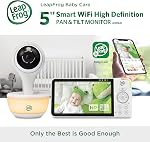 Moniteur vidéo de bébé LeapFrog LF815HD - 1080p WiFi avec accès à distance, affichage haute définition de 5” 720p, lumière nocturne, vision nocturne en couleur, (blanc), modèle de caméra fixe