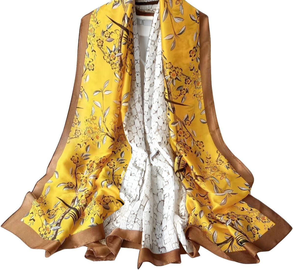 Écharpe En Soie Légère WEIGEER - 180x90 Cm - Multi-usages : Foulard, Bandeau, Châle De Plage - Blanc/Orange