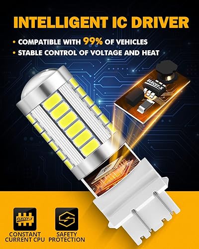 Miniatura 8 de Auxbeam Bombilla LED de respaldo 3157 3156 T25 P275W para respaldo reversa cola estacionamiento luz DRL chipsets LED 33-SMD con proyector paquete de