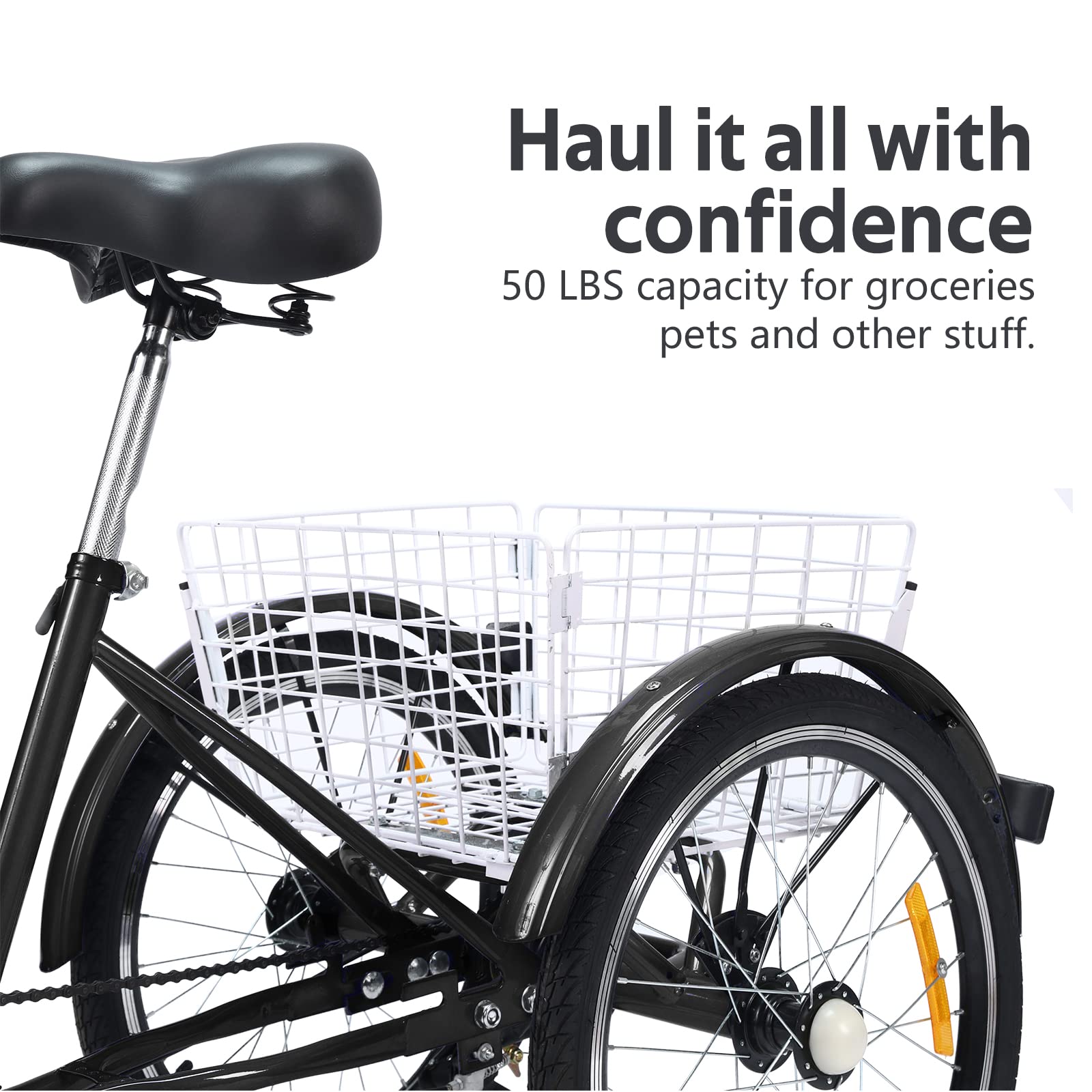 Eosaga PreInstallation Adult Folding Tricycles, 7 Speed Folding Adult Trikes, 24 Inch 3 Wheel