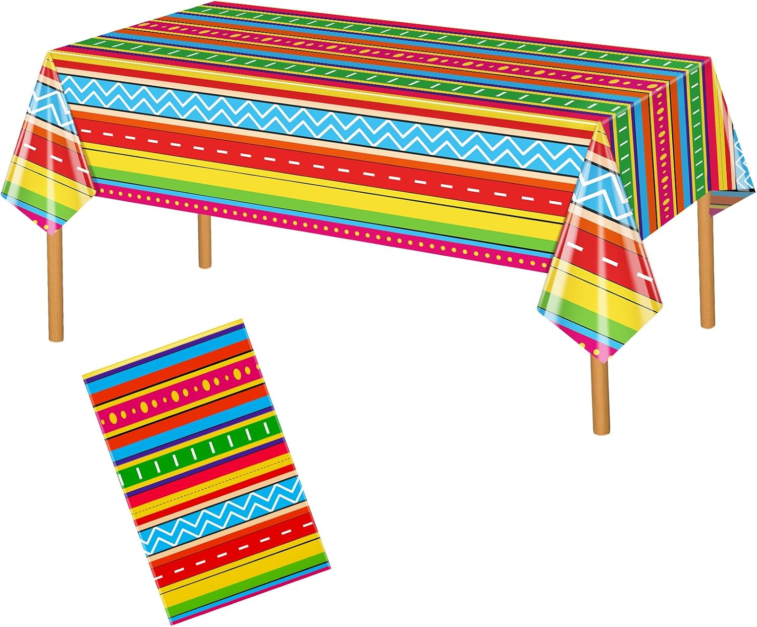 Hxezoc Disposable Plastic Mexican Serape Tablecloths, 54 x 108 Inch Mexican Striped Party Table Cover for Wedding Birthday Decorations Outdoor Indoor Party Supplies