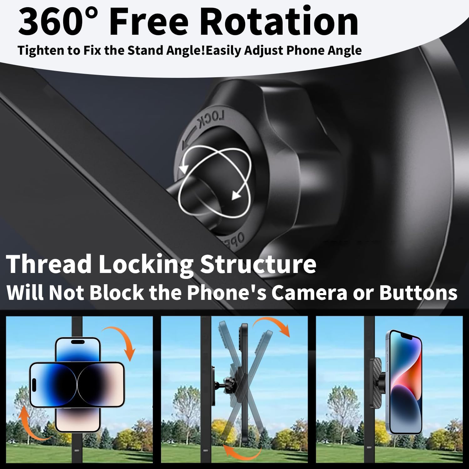 Magnetic Golf Cart Phone Holder,Compatible with MagSafe iPhone16 15 14 13 12 Series,Strong N52 Magnet,Golf Cart Accessories,Fits EZGO Club Car Yamaha Icon,360° Rotating Shock-Proof (Iron Gray) - Image 3