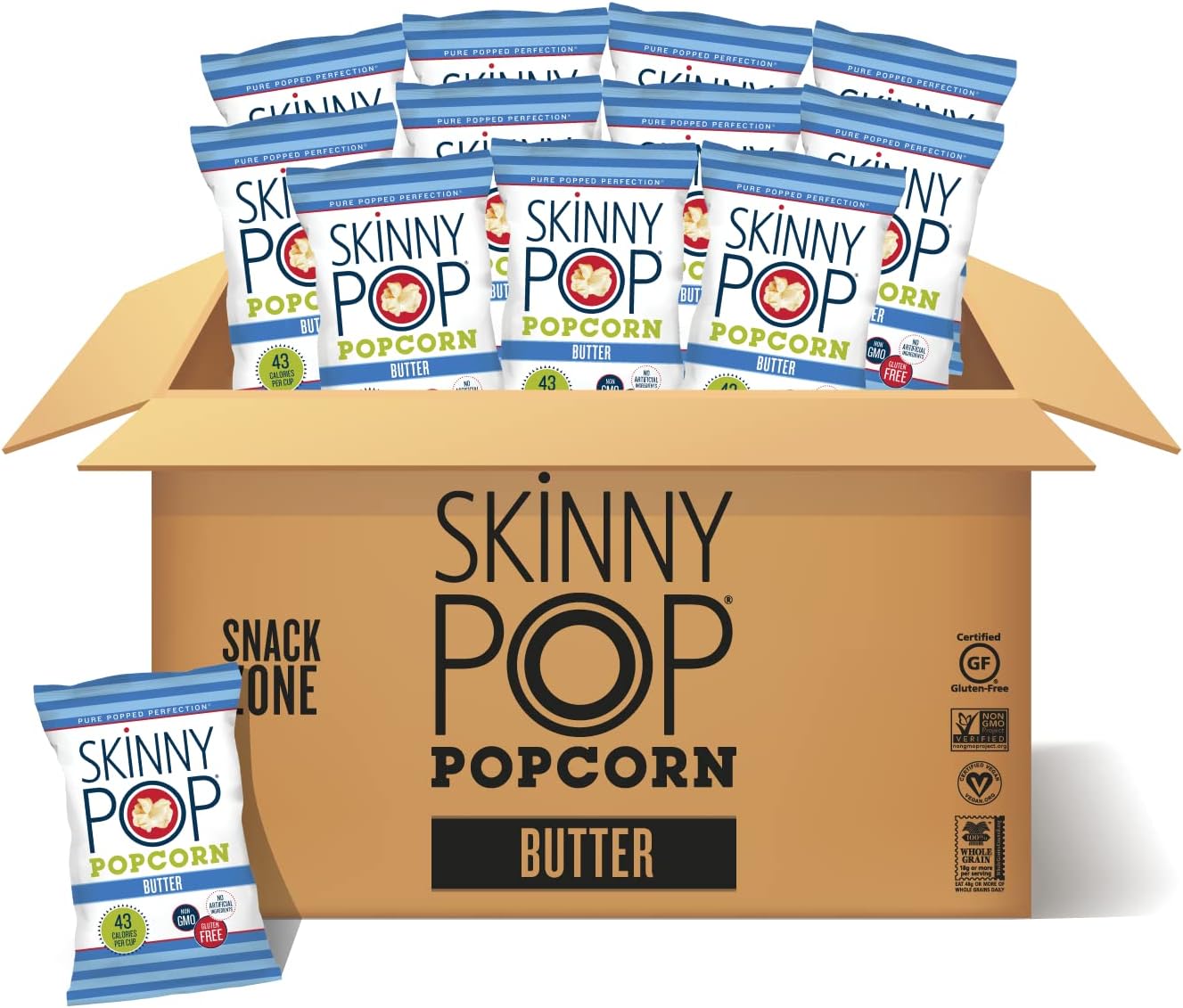 Butter Popcorn , 12ct, 1oz Individual Snack Size Bags, Skinny Pop, Healthy Popcorn Snacks, Gluten Free