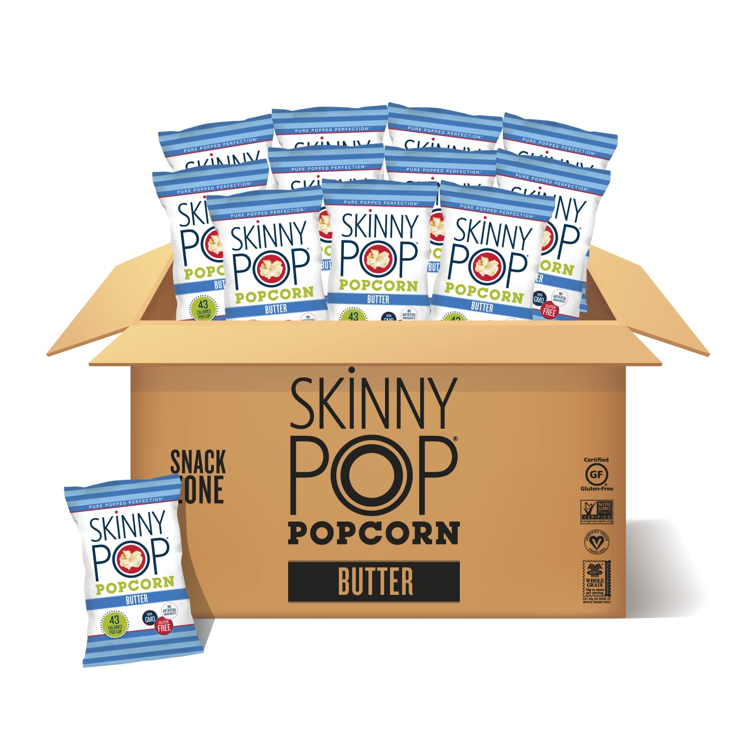 SkinnyPop Butter Popcorn , 12ct, 1oz Individual Snack Size Bags, Skinny Pop, Healthy Popcorn Snacks, Gluten Free