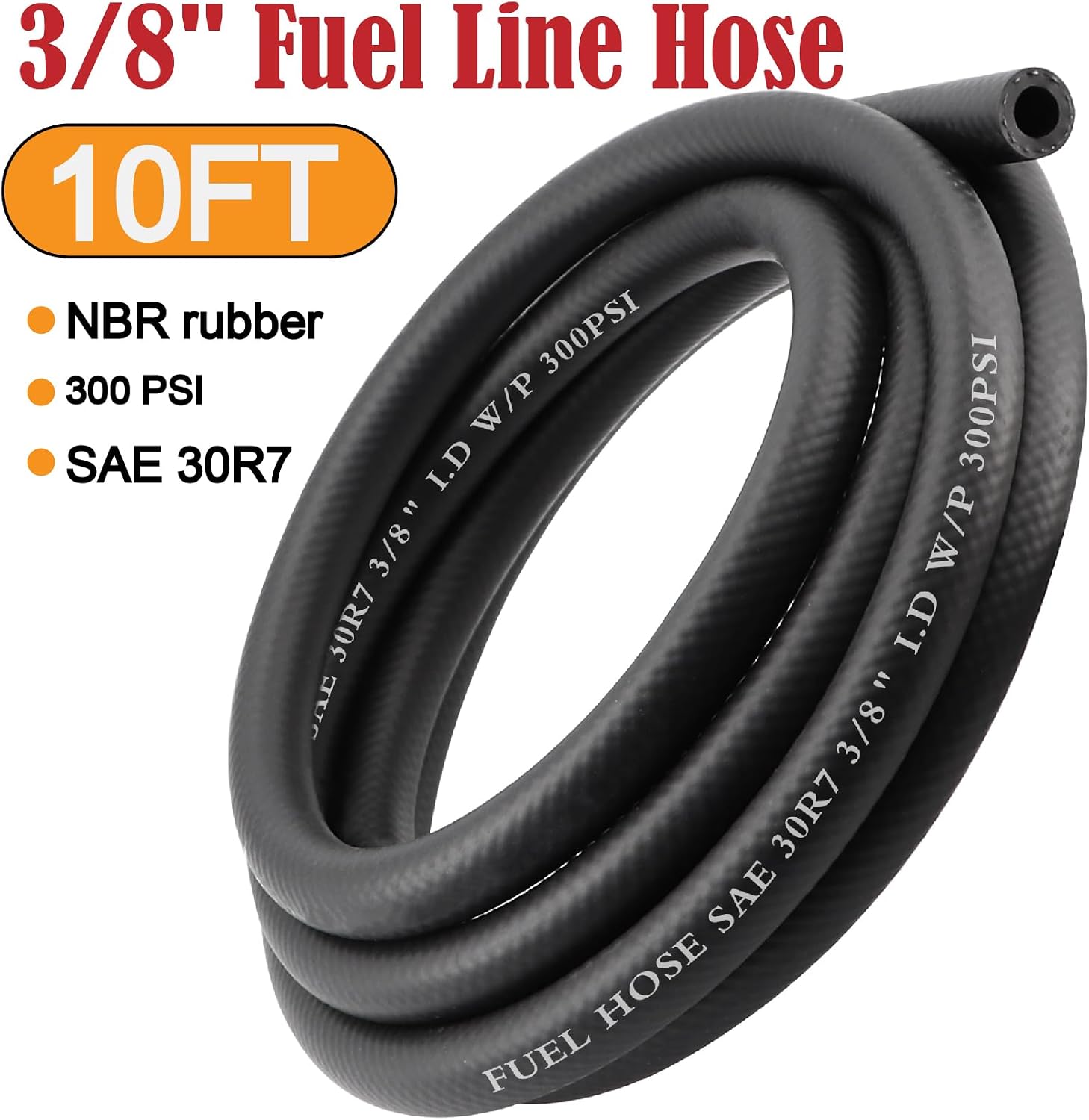 3/8 Inch 10Ft Fuel Line Hose Push Lock NBR Rubber SAE 30R7 300PSI with 10Pcs Clamps Used in Automobile Engines Fuel Systems