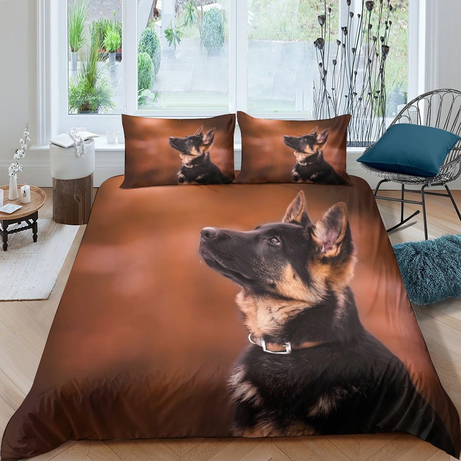 Ctjqhvkz Style-10 3D Printed German Shepherd Fitted Sheet Microfiber Dog Theme Bed Cover Anti-Slip Machine Washable Bedroom Decor Single（135X200cm）
