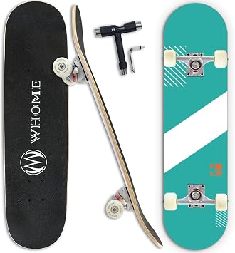 WHOME Skateboards for Adults/Kids Teens/Girl Beginner/Boy - 31"x8" Pro Standard Skateboard Complete 8-ply Alpine Maple Deck ABEC-9 Bearings with T-Tool