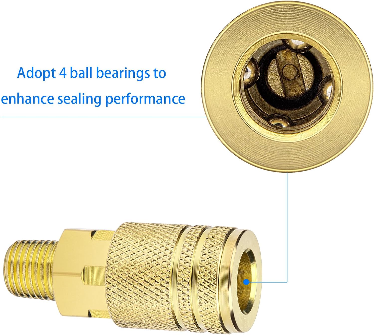 2 Packs 1/4" NPT M-Style Quick Connect Air Hose Fittings, High Flow Industrial Brass Couplers for Air Compressors, Air Tools, and Accessories