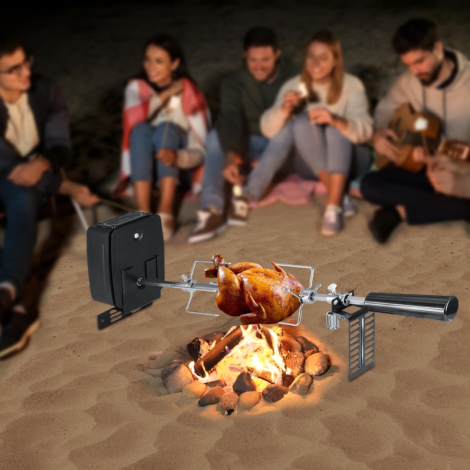Set di spiedini per barbecue in acciaio inox, 106 cm, supporto elettrico per spiedini, spiedini girevoli con motore, portata 7 kg, per arrostire croste, pollo