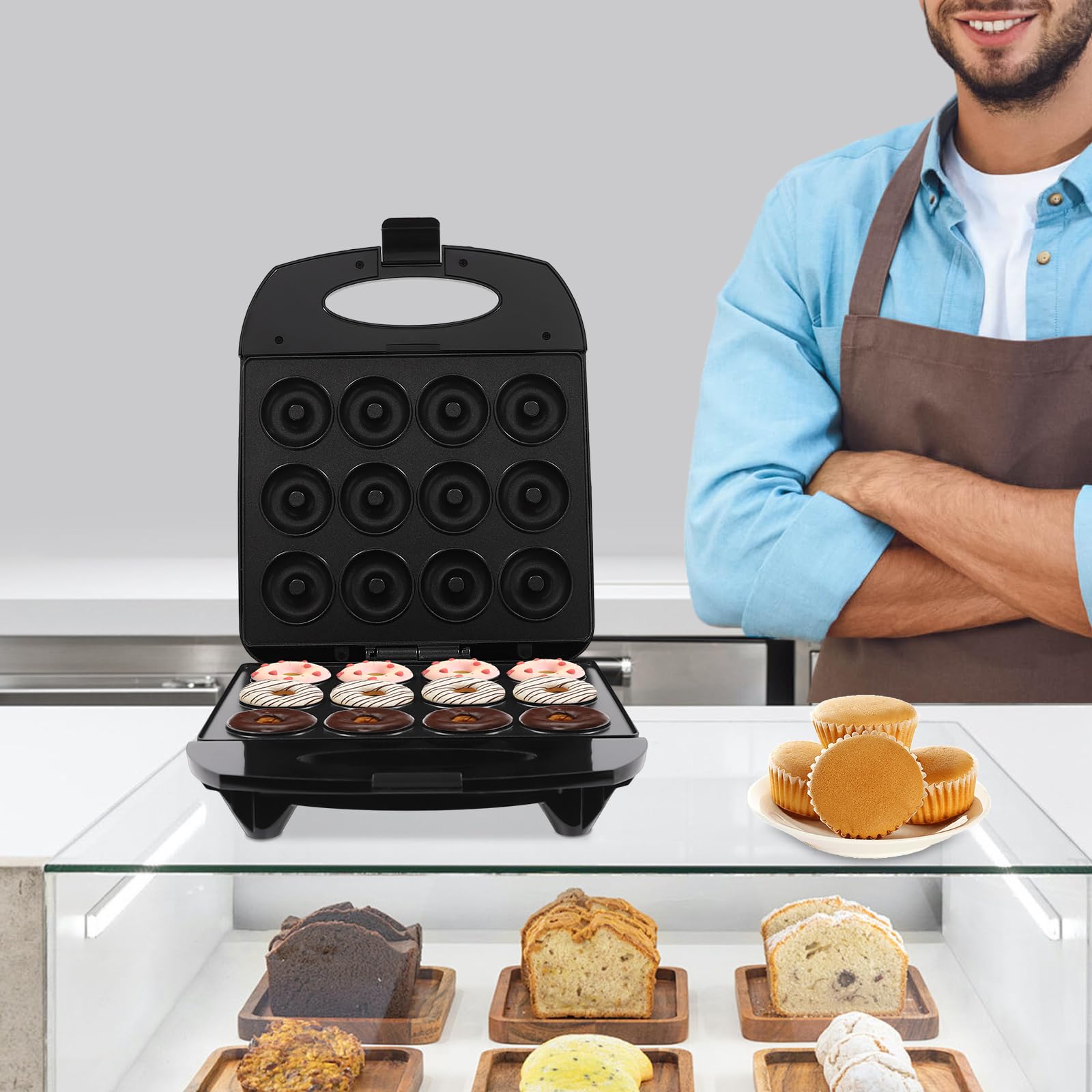 Moule à donuts 3 en 1 pour petite machine à pâtisserie pour les fêtes de famille et les loisirs 200 W