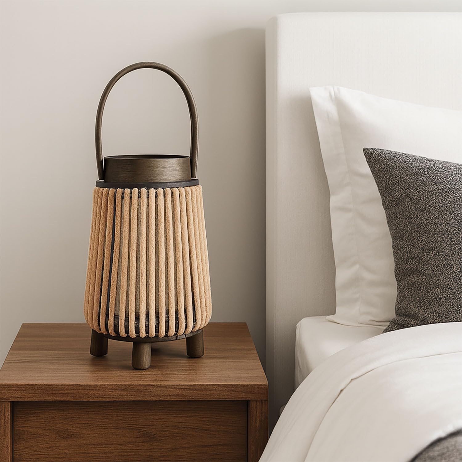 Luxe Home Lantern Lamp, Table Bamboo Woven Lantern with Handle or Glass Jar Lamp for Bedroom, Living Room, Balcony Decoration, Study, Gift, Outdoor, Night Stands - 2025-329- Gold (23x15x15 cm)-image-43
