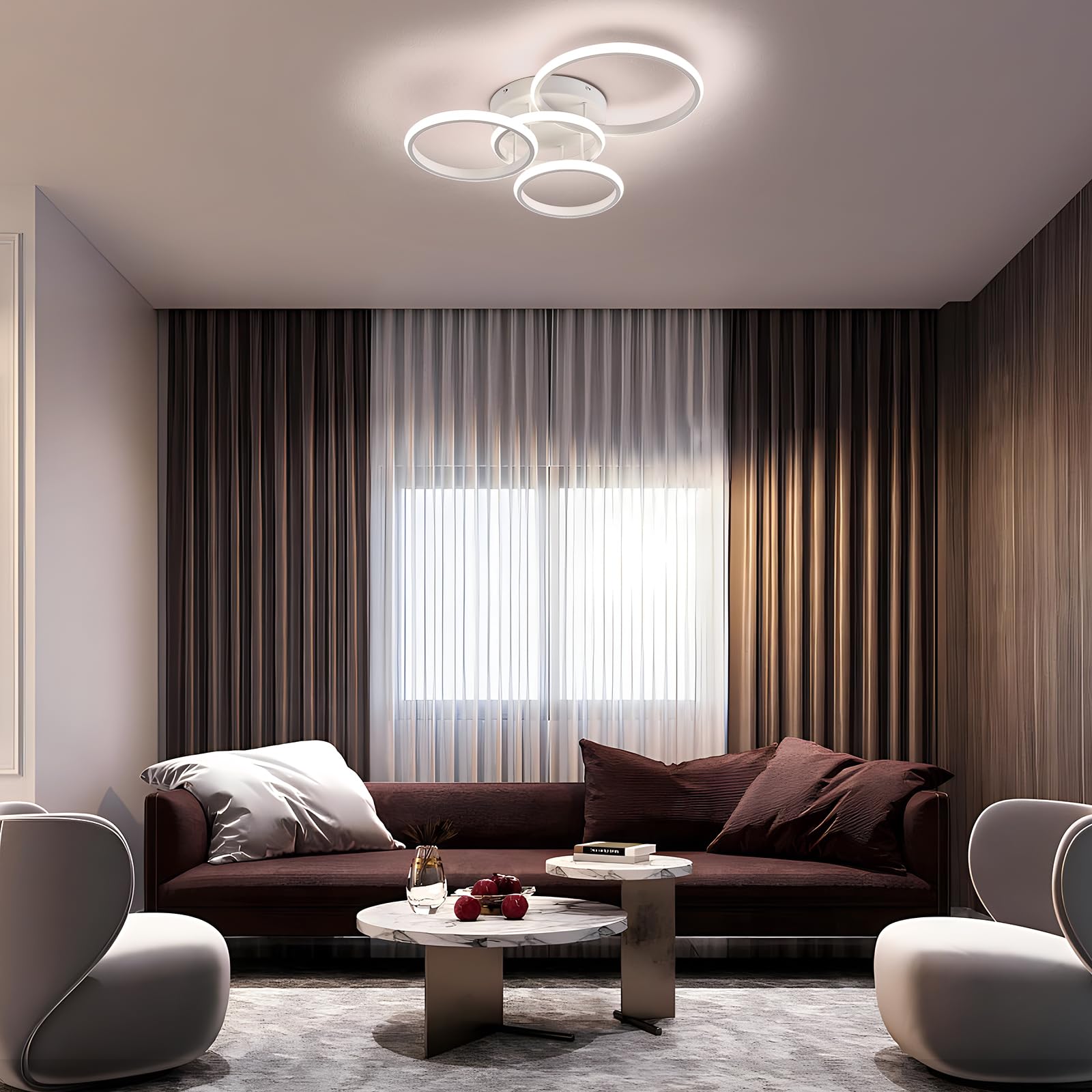 Qamra LED Deckenleuchte, 60 W Weiße Deckenlampe, 4000 K Deckenleuchte, 53 cm Runde Moderne 4-Ring-Deckenleuchte Für Wohnzimmer, Schlafzimmer Und Küche