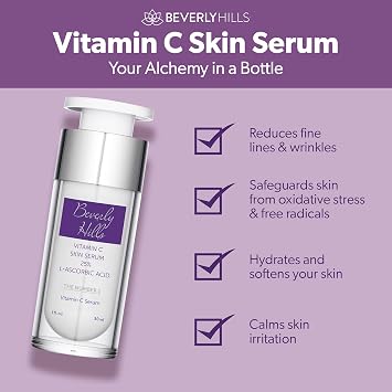 Beverly Hills Vitamin C Gesichtsserum 25% mit Hyaluronsäure & L-Ascorbinsäure Anti-Aging Serum gegen Hyperpigmentierung UV-Schäden & Falten Feuchtigkeitscreme Skincare für strahlende Haut - 30ml