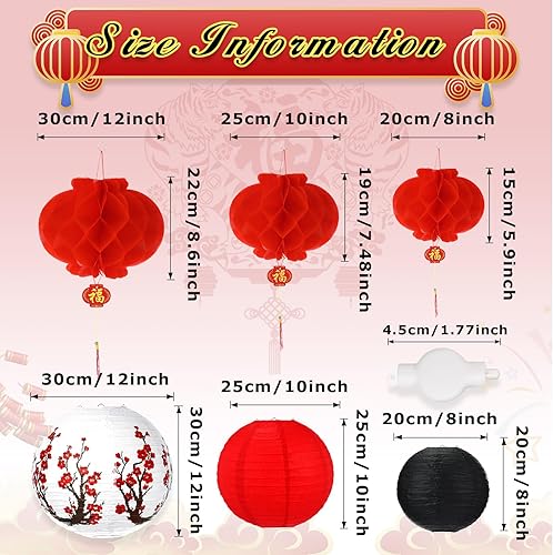 Miniatura 9 de Tuanse 30 faroles LED de Año Nuevo chino, incluyen flor de cerezo, farol de papel rojo japonés, linterna LED para festival de primavera de Año Nuevo