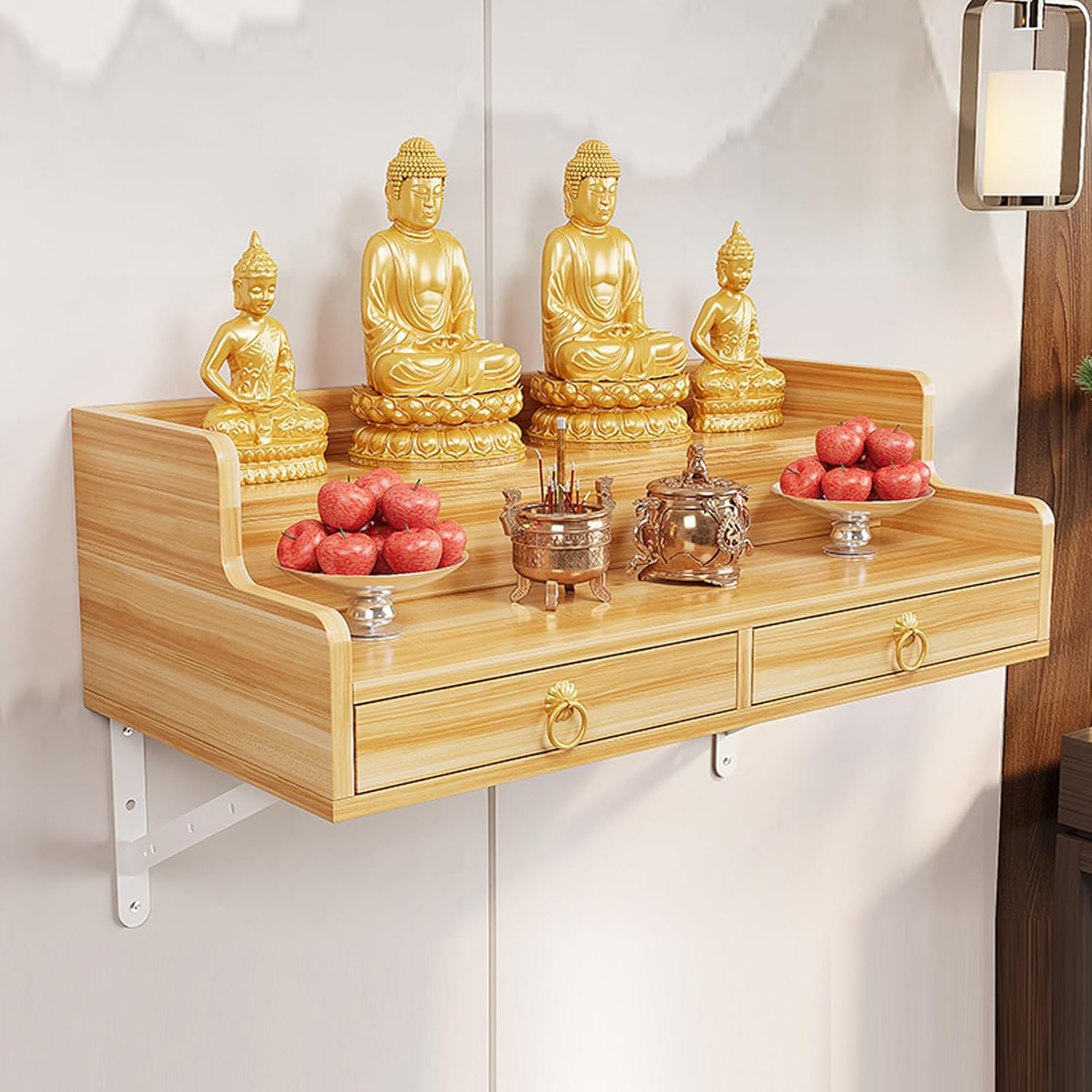 Wall-Mounted Buddha Statue Stand Shrine Altar Table,Bamboo Prayer Buddhist Niche Incense Table,Wall-Mounted Shrine Altar Shelf,Buddha Platform(Wood,80x40x26cm/31.5x15.7x10.2in)