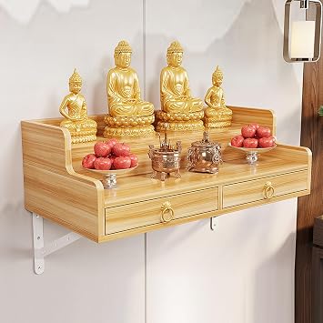 Wall-Mounted Buddha Statue Stand Shrine Altar Table,Bamboo Prayer Buddhist Niche Incense Table,Wall-Mounted Shrine Altar Shelf,Buddha PlatformWood,80x40x26cm/31.5x15.7x10.2in