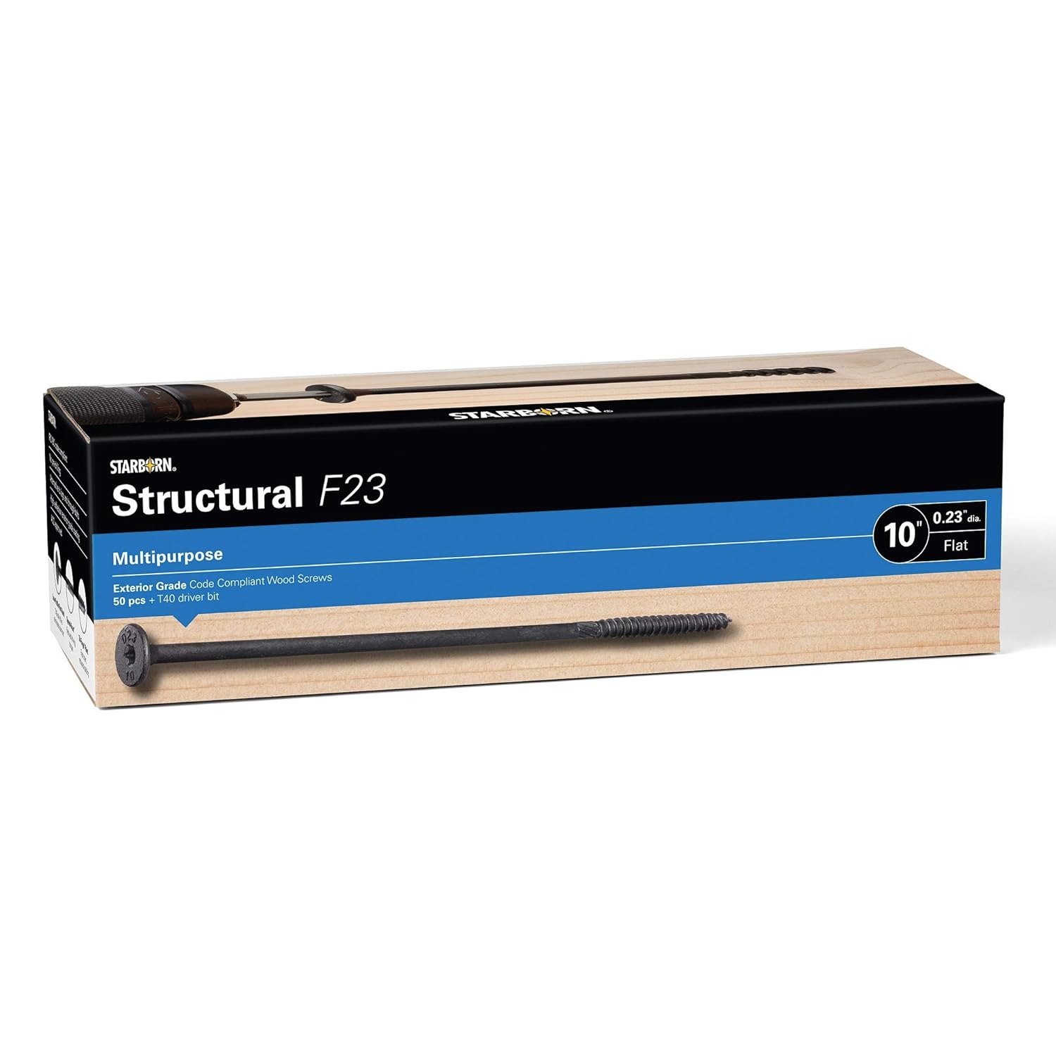 Starborn Structural F23 Multi-Purpose Flat Head Wood Screw - Pack of 50-10"