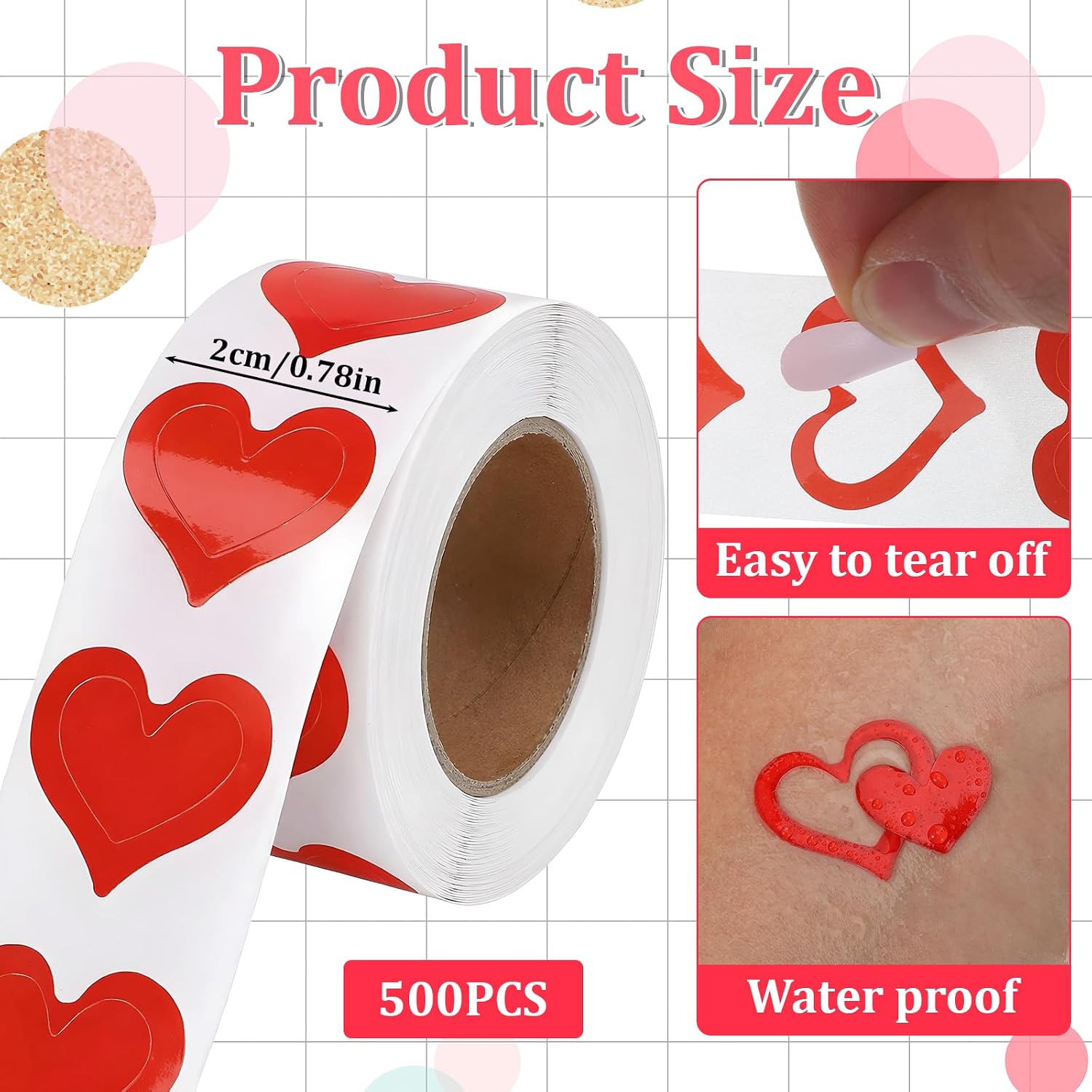 500 Pcs Heart Tanning Stickers Self-Adhesive Tanning Sticker 1 Inch Heart Shaped Body Stickers Waterproof Body Art Decal for Women Outdoor Tan Bed Sunbathing Salon Supplies