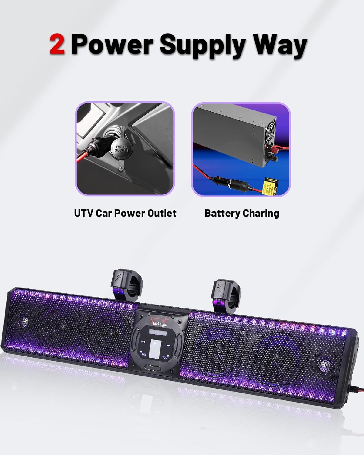 StarknightMT 26 Inch UTV Sound Bar TWS Bluetooth Speaker Golf Cart Sound Bar,Waterproof SxS Soundbar with Lightning RGB Lights 6-Speaker Compatible with RZR X3 Pioneer Talon - 1.25"- 2" Roll Cage