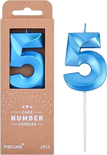 PHD CAKE 2.76 Inch Diamond Blue 5 Number Birthday Candles, Blue Number Candles, Cake Number Candles, Party Celebration
