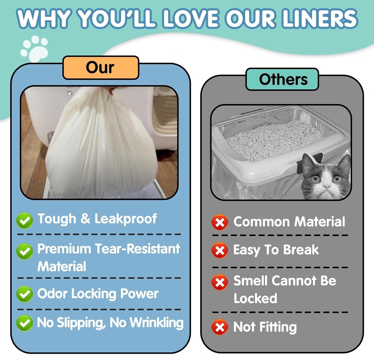 100Pcs Cat Litter Box Liners for PetSnowy SNOW+ Automatic Cat Litter Box, Tear & Leak Resistant Self-Sealing Waste Drawer Liner Bags