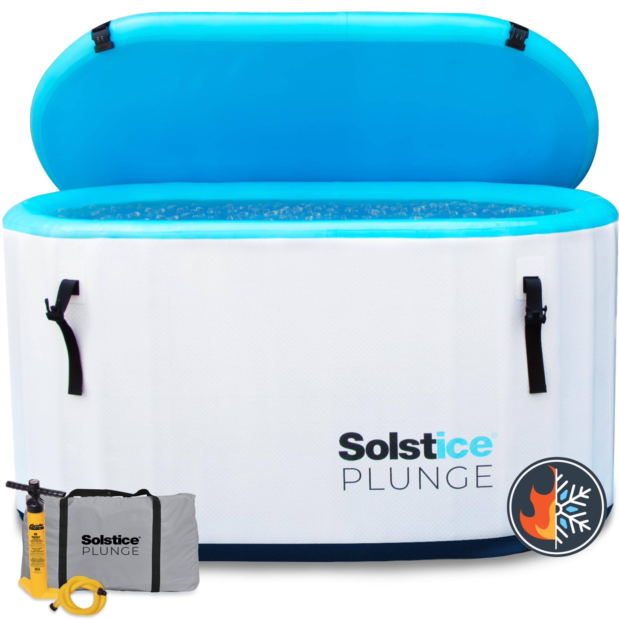 SOLSTICE 1-2 Person Cold Tub, Inflatable Plunge Bath w/Insulated Lid, 100-Gallon Capacity - Includes Pump, 1Quick Setup, Spacious 30-Inch Deep Interior, Durable Drop-Stitch Construction