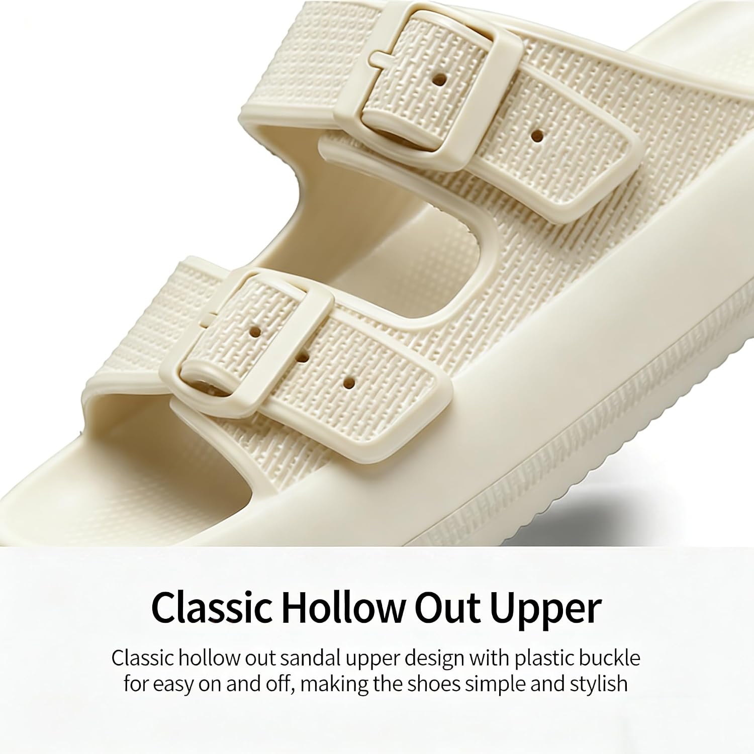 ASHALI Unisex Adjustable Pillow Slides - Double Buckle EVA Cloud Sandals with Thick Sole for Indoor Outdoor Comfort