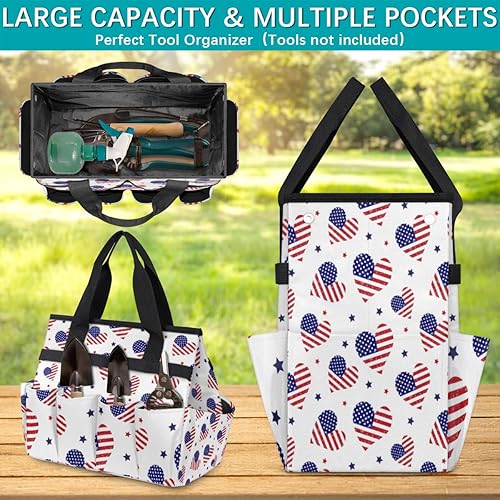 Miniatura 4 de USA Flag Love Heart Garden Tool Tote Bag for Women Men Gardening Tool Storage Bags with 10 Pockets Standable Garden Home Tool Kits Organizer for