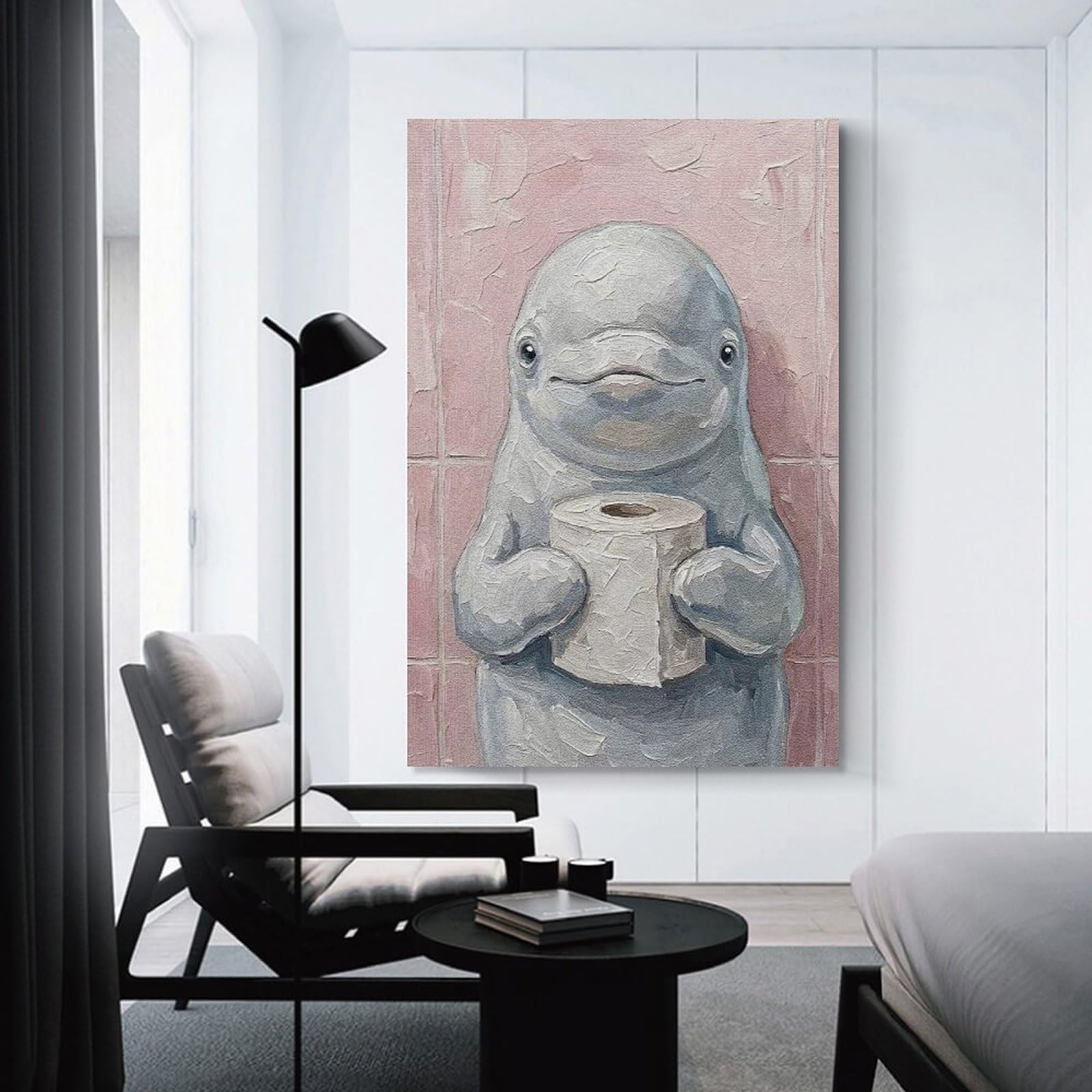 Junmoney Unframe-Style-10 Beluga Whale With Toilet Paper Painting Home Decor Wall Art 12X18inch(30X45cm), For Hallway, Bedroom Or Modern Interiors, Canvas Artwork With Gifting Potential